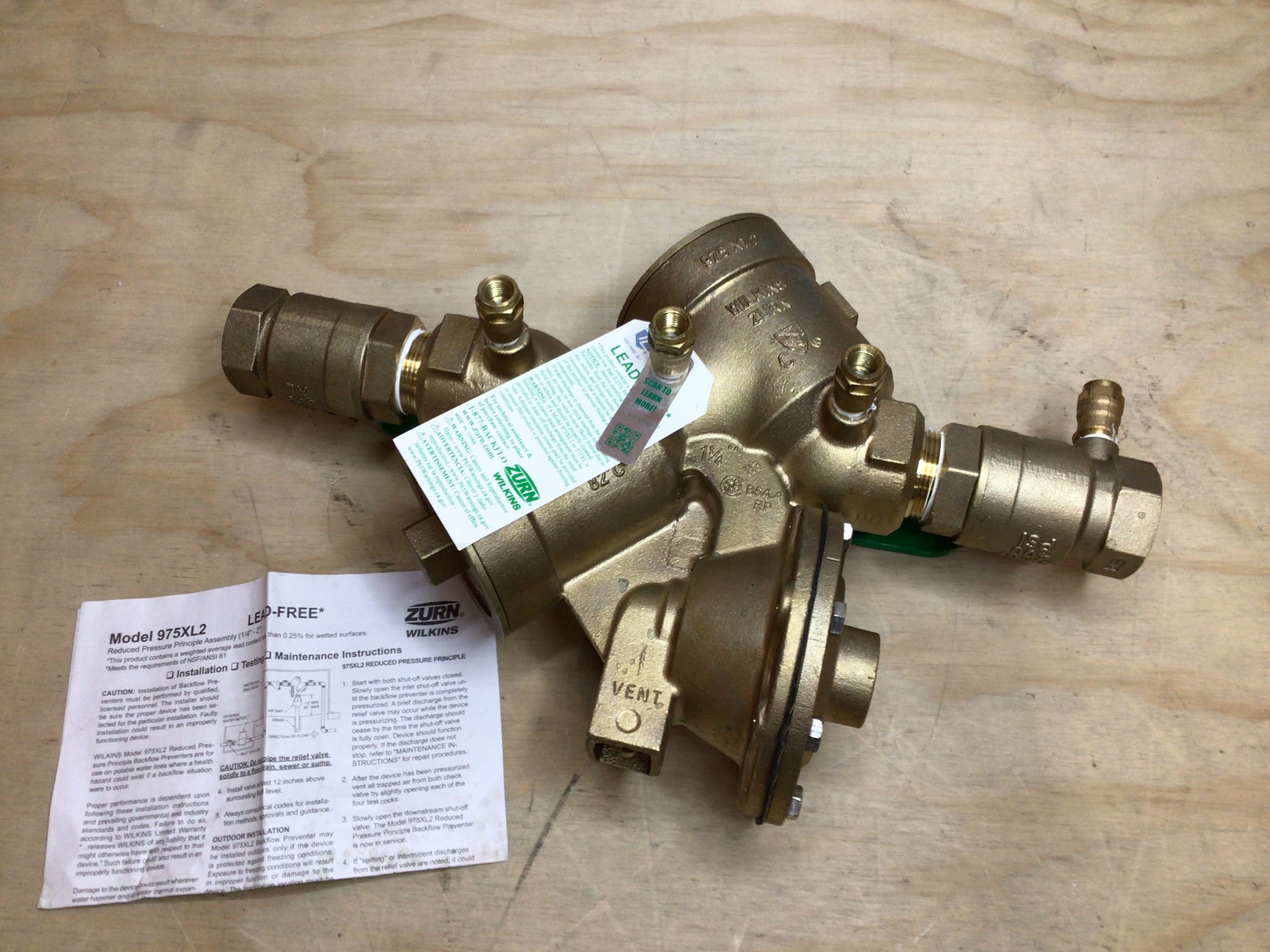 Zurn 1-1/4" 975XL2 Reduced Pressure Zone Backflow Preventer *OPEN BOX* (8126822744302)